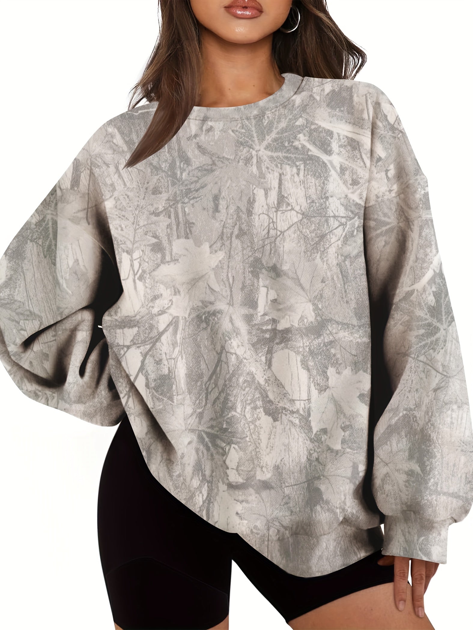 UrbanLeaf™ Sudadera Oversize Camuflaje para Mujer – Jersey Holgado de Manga Larga con Puños Acanalados