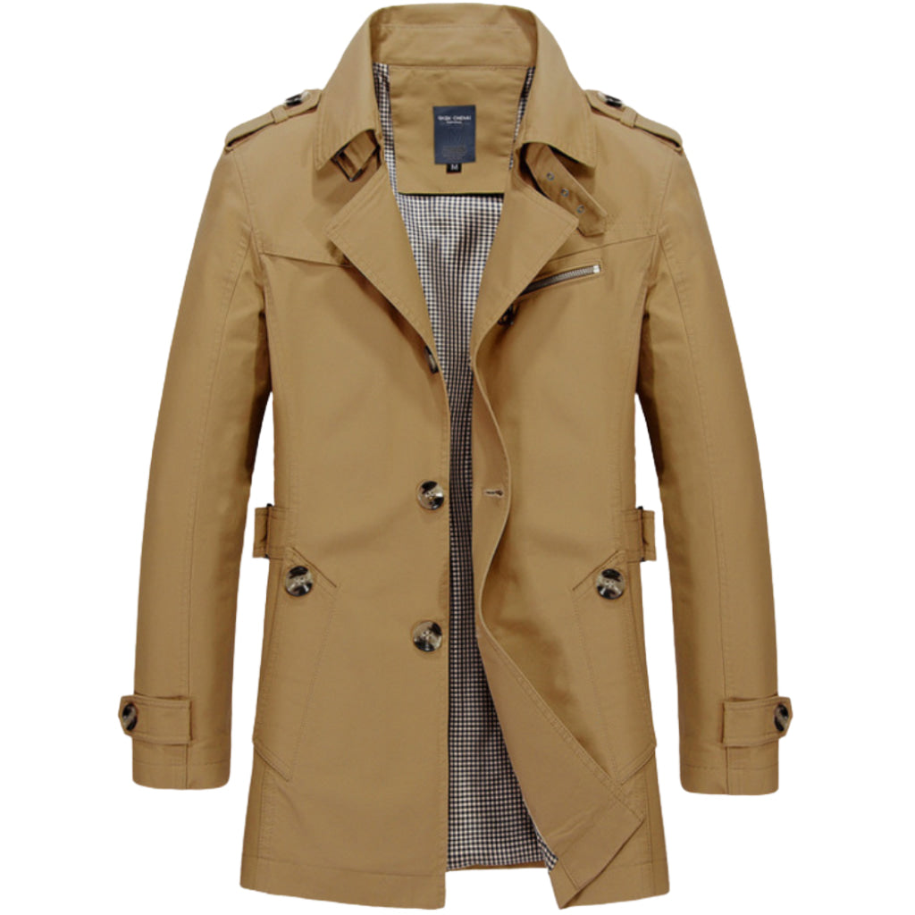 Gabardina impermeable para hombre – Estilo militar con bolsillo con cremallera