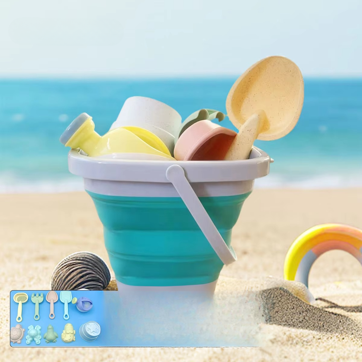 Kit de juego con arena y agua para niños | Set con accesorios plegables