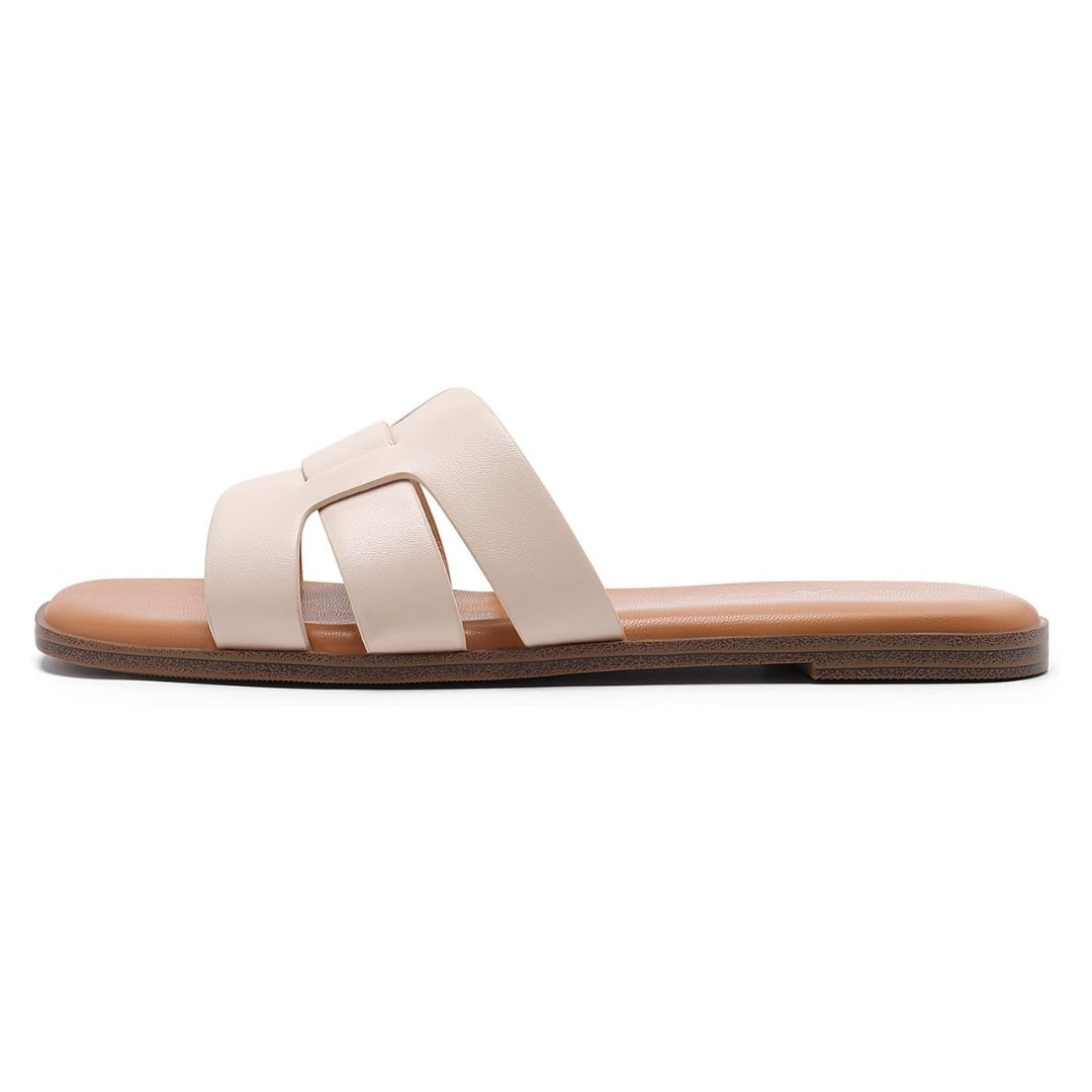 Sandalias Planas Mujer Athlefit | Punta Cuadrada, Comodidad con Espuma y Diseño Elegante – Color Nude