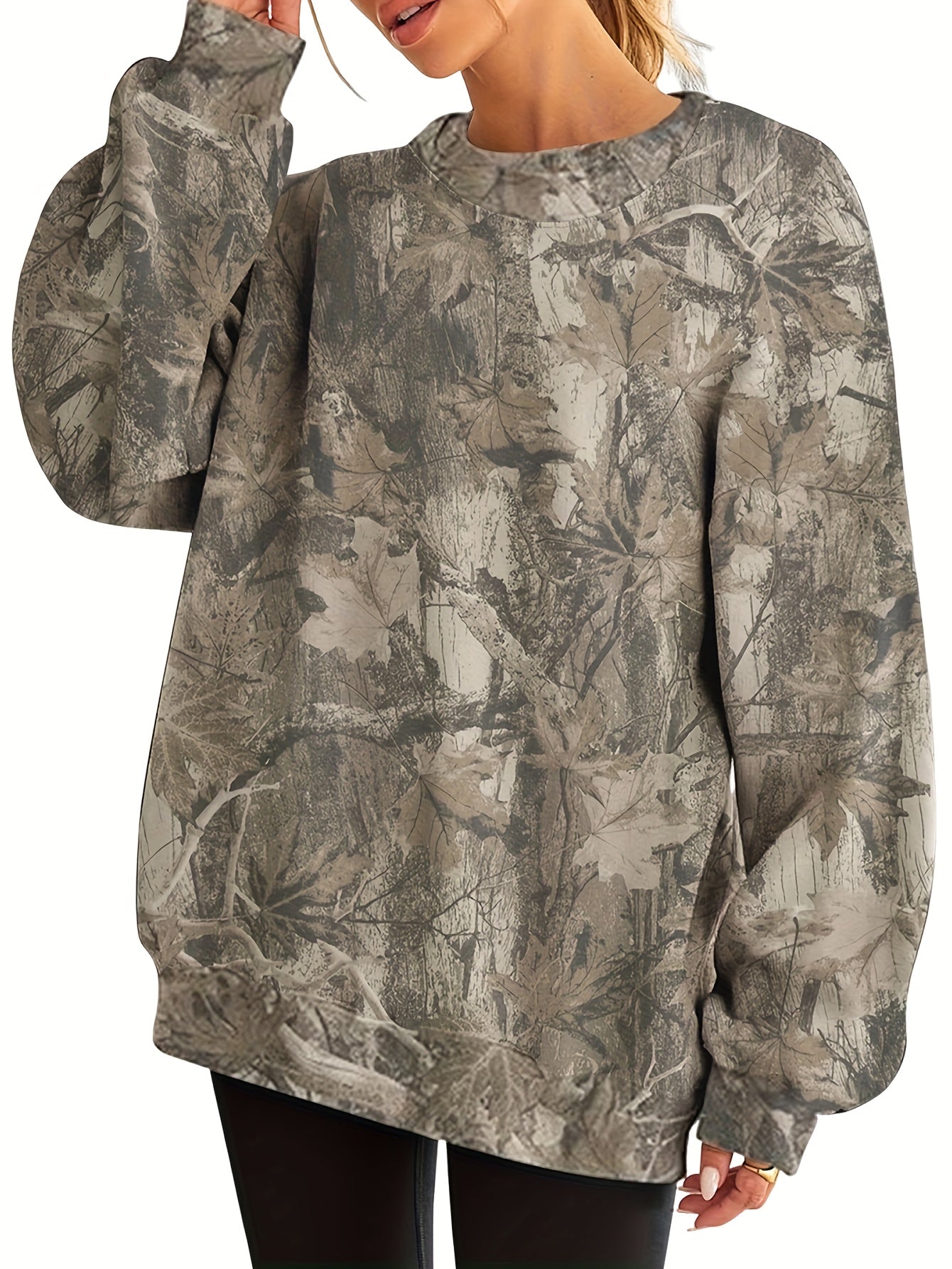 UrbanLeaf™ Sudadera Oversize Camuflaje para Mujer – Jersey Holgado de Manga Larga con Puños Acanalados