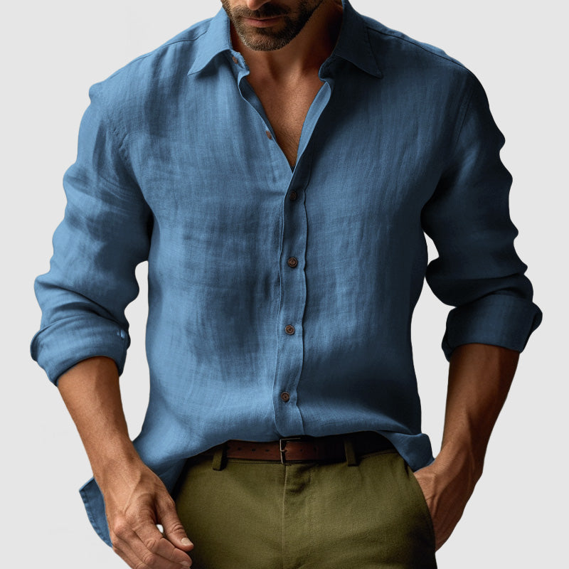 Camisa de Lino Vintage de Manga Larga