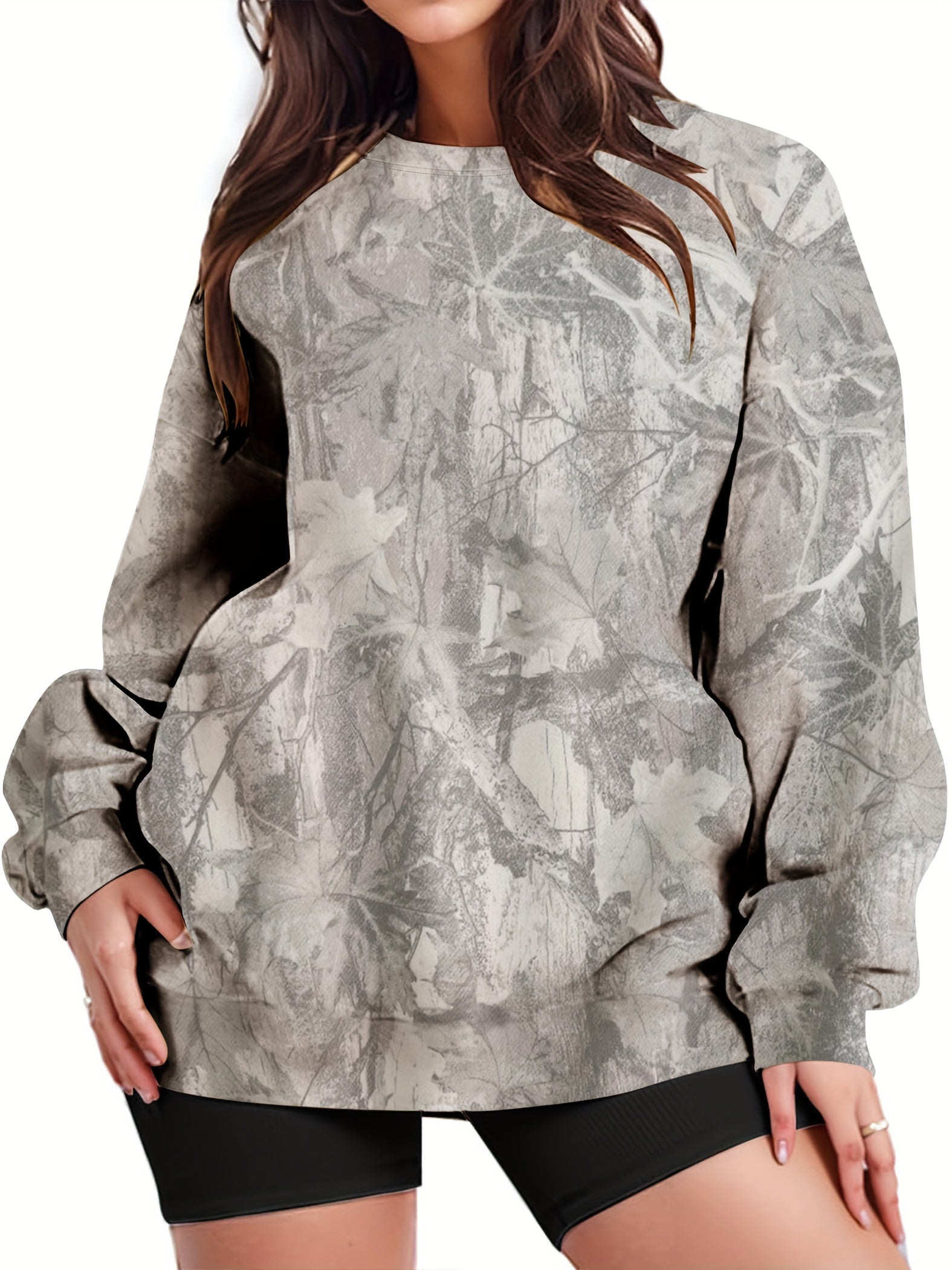 UrbanLeaf™ Sudadera Oversize Camuflaje para Mujer – Jersey Holgado de Manga Larga con Puños Acanalados