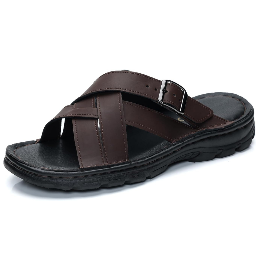 Sandalias Hombre MGGMOKAY | Cuero Genuino, Suela Antideslizante y Tira Ajustable – Color Brown