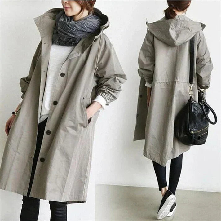 Abrigo impermeable para mujer con capucha – Largo y cálido