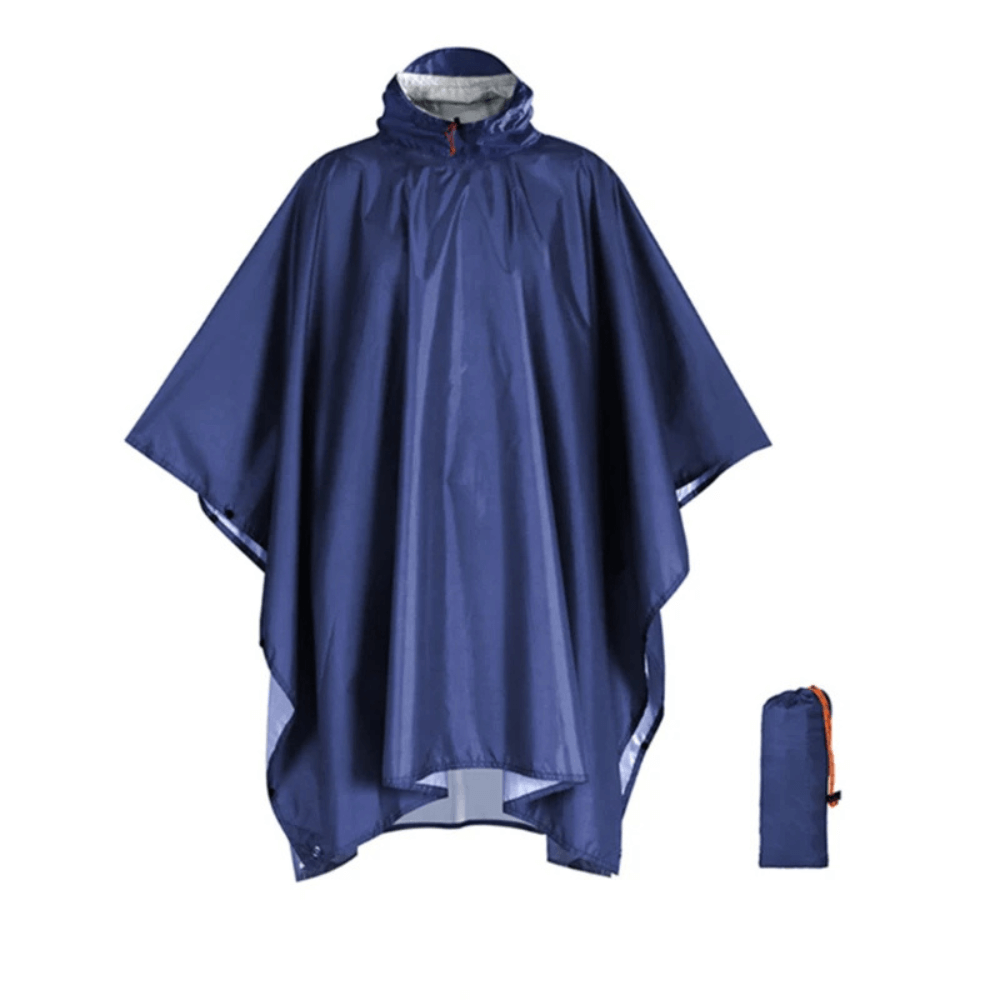 Poncho impermeable 3 en 1 multiusos con capucha, protección contra lluvia y viento — Azul marino