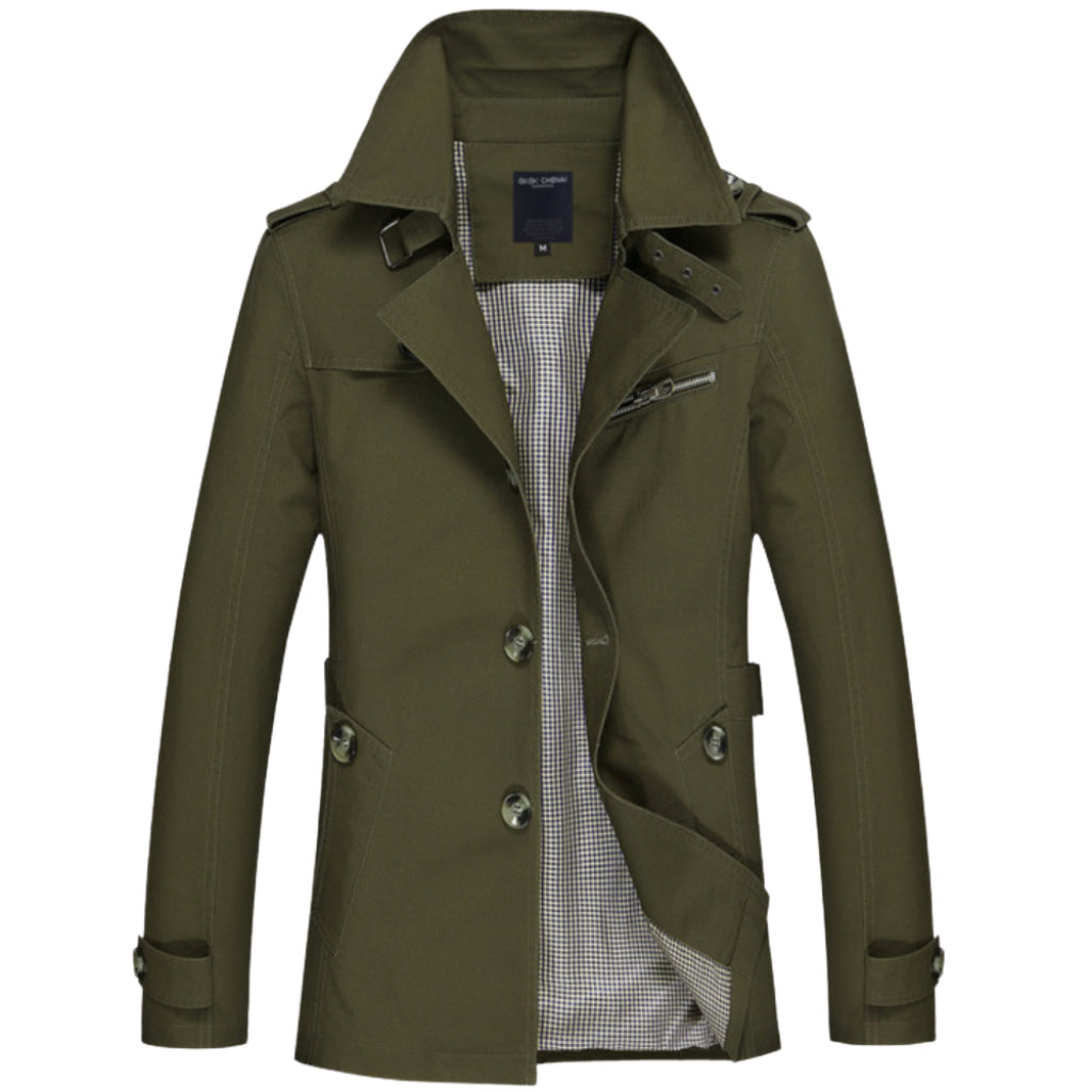 Gabardina impermeable para hombre – Estilo militar con bolsillo con cremallera