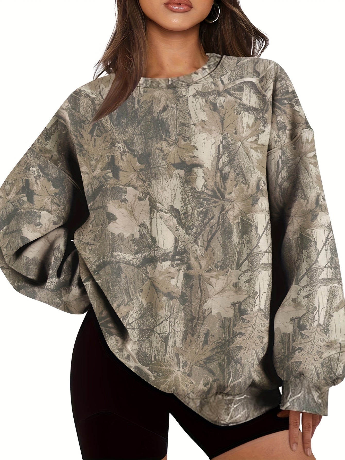 UrbanLeaf™ Sudadera Oversize Camuflaje para Mujer – Jersey Holgado de Manga Larga con Puños Acanalados