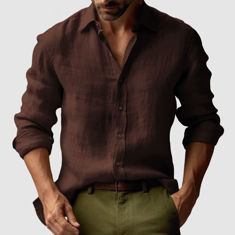 Camisa de Lino Vintage de Manga Larga