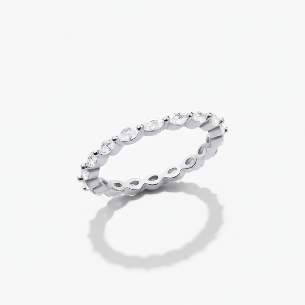Anillo apilable geométrico pavé de plata esterlina ajustable