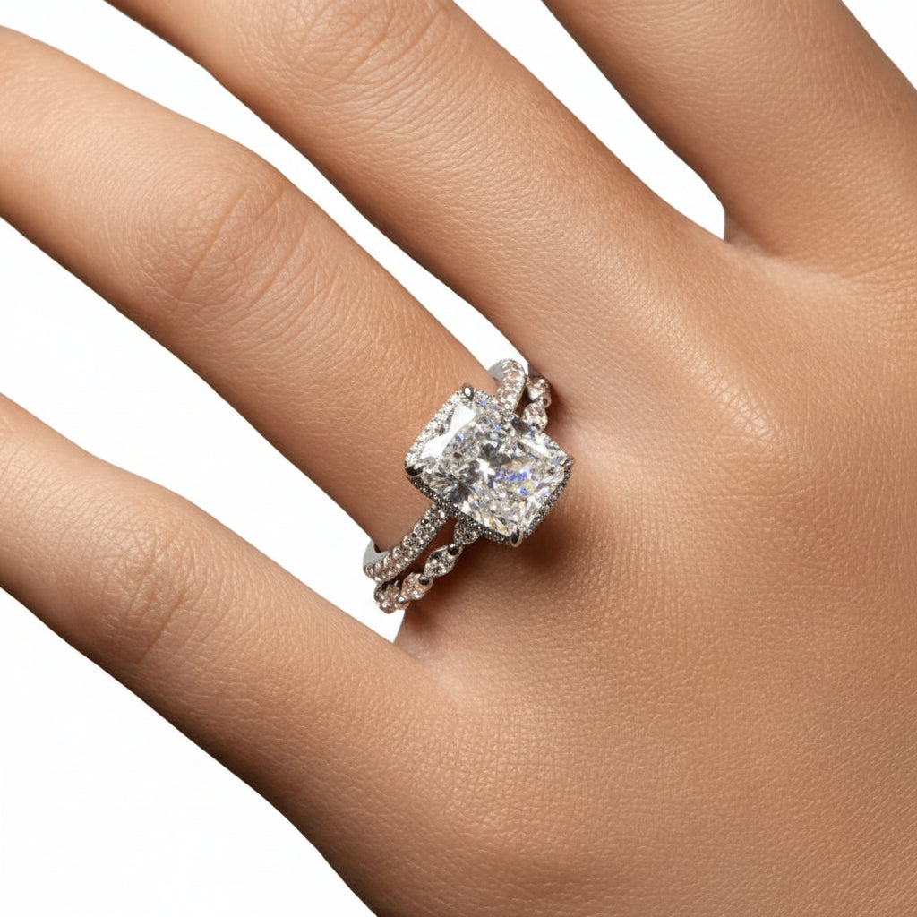 Anillo apilable geométrico pavé de plata esterlina ajustable