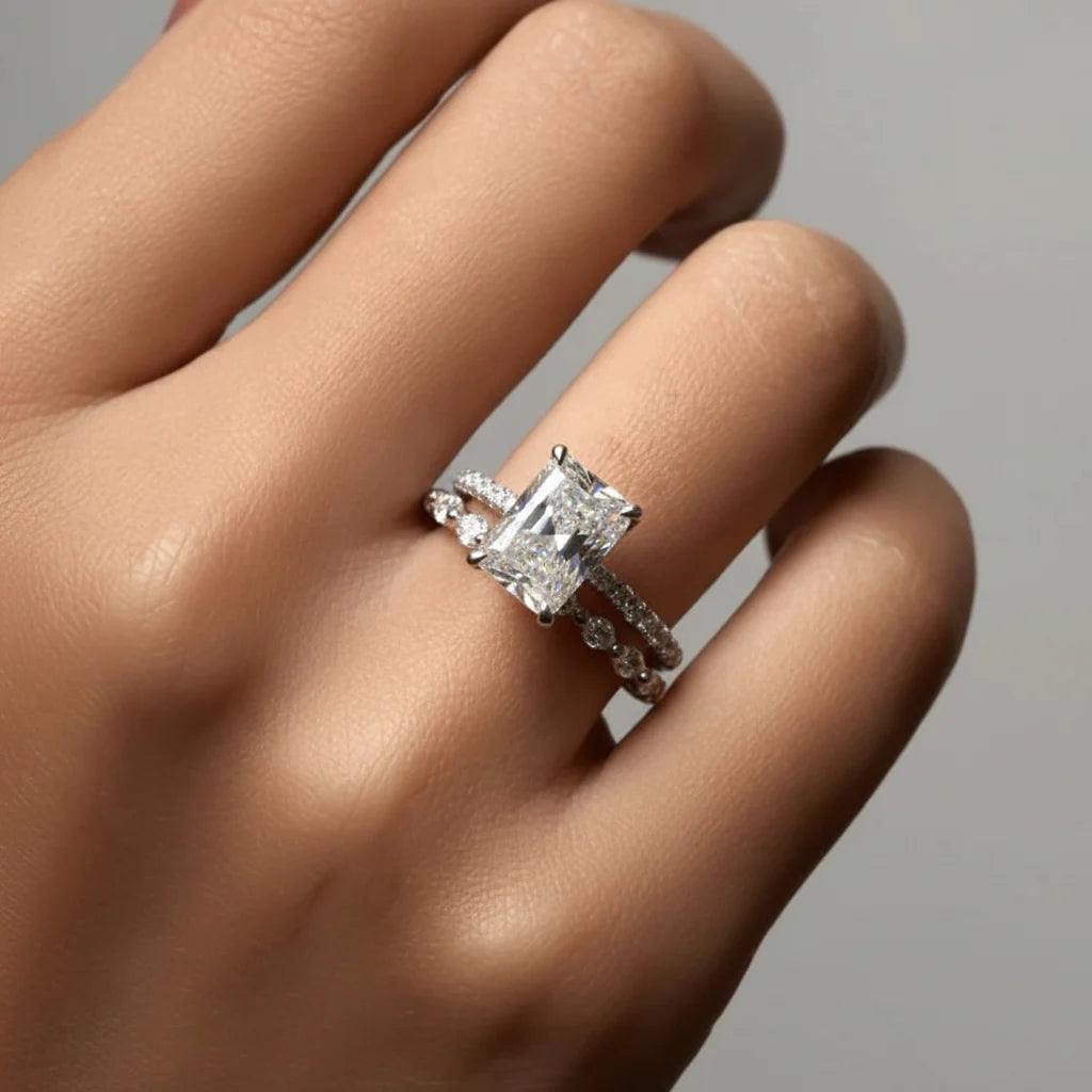 Anillo apilable geométrico pavé de plata esterlina ajustable