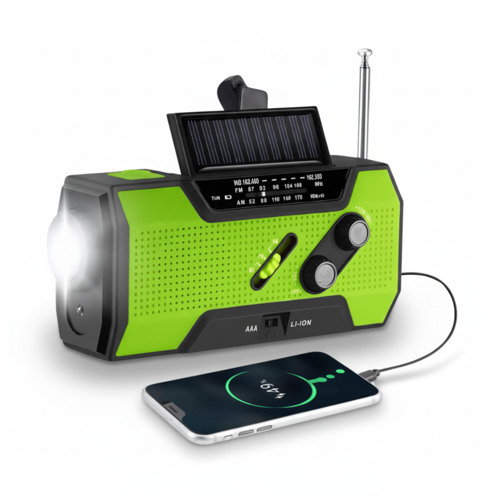 Radio meteorológica de emergencia portátil con carga solar y manivela