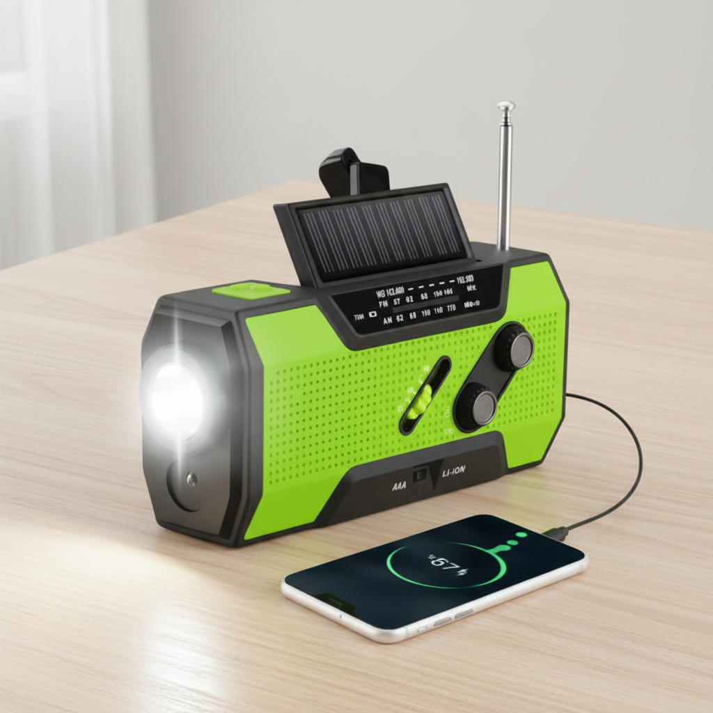 Radio meteorológica de emergencia portátil con carga solar y manivela