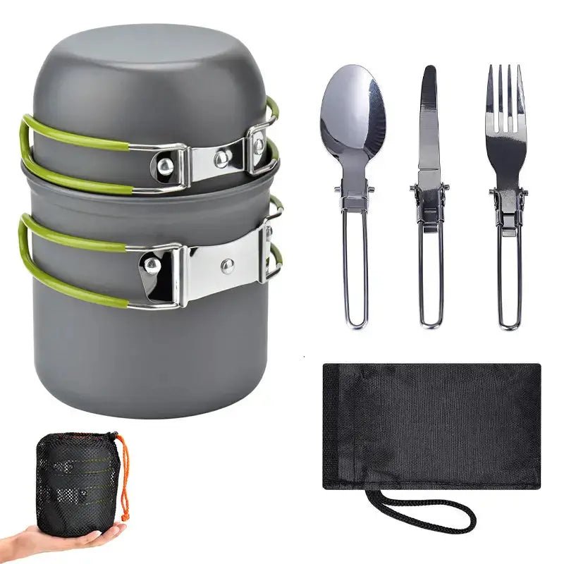 Utensilios de cocina para camping | Set de acero inoxidable con bolsa