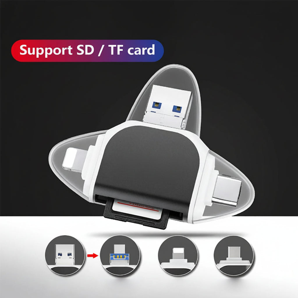 Lector de tarjetas 4 en 1 USB-C SD y microSD, adaptador de transferencia de datos