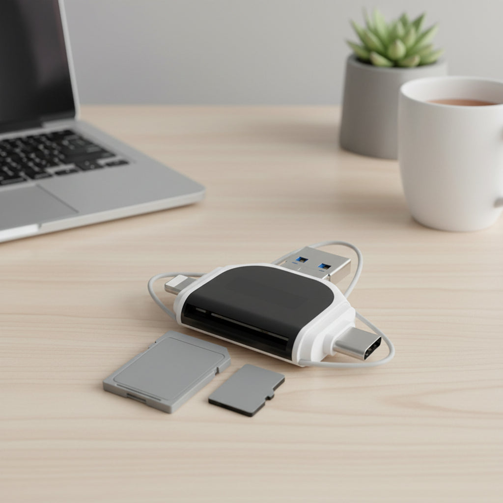 Lector de tarjetas 4 en 1 USB-C SD y microSD, adaptador de transferencia de datos