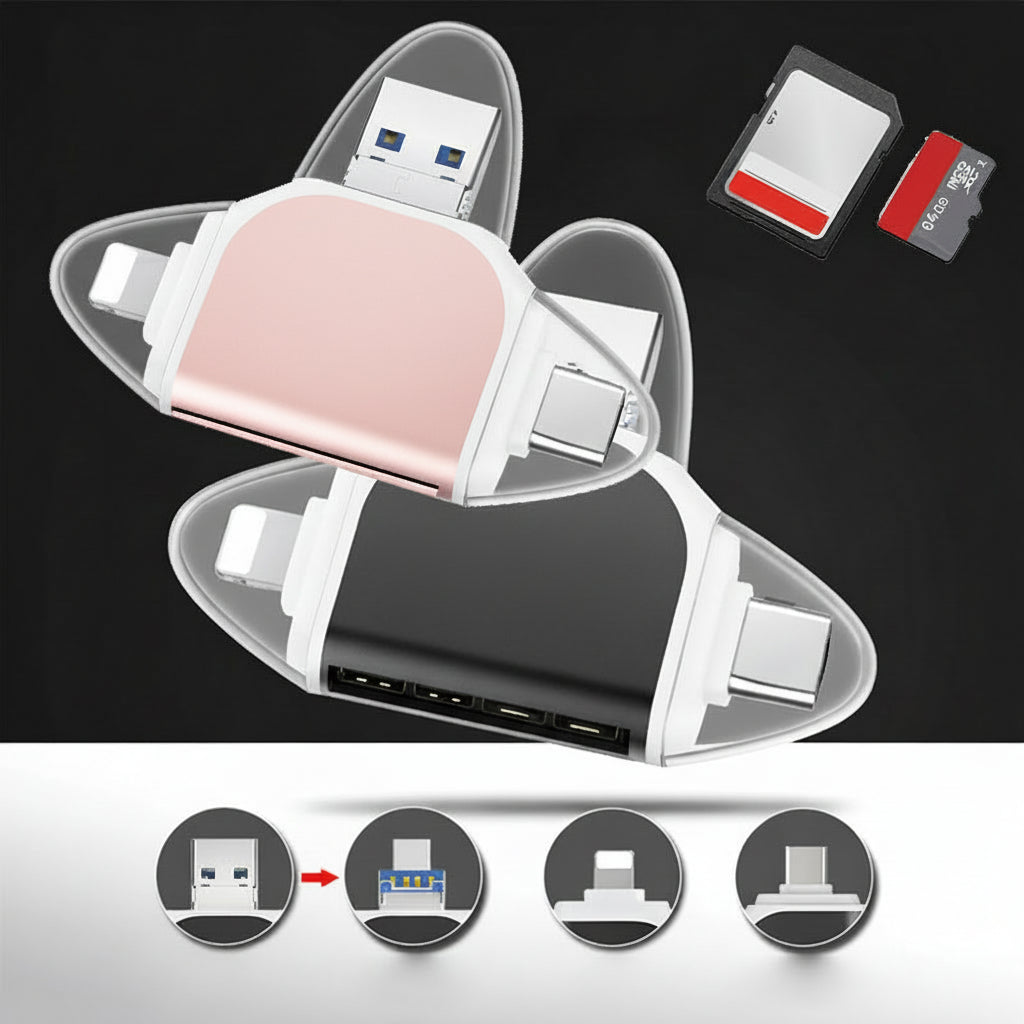 Lector de tarjetas 4 en 1 USB-C SD y microSD, adaptador de transferencia de datos