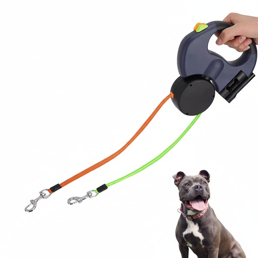 Correa para perros doble retráctil, sin enredos, para pasear a dos perros