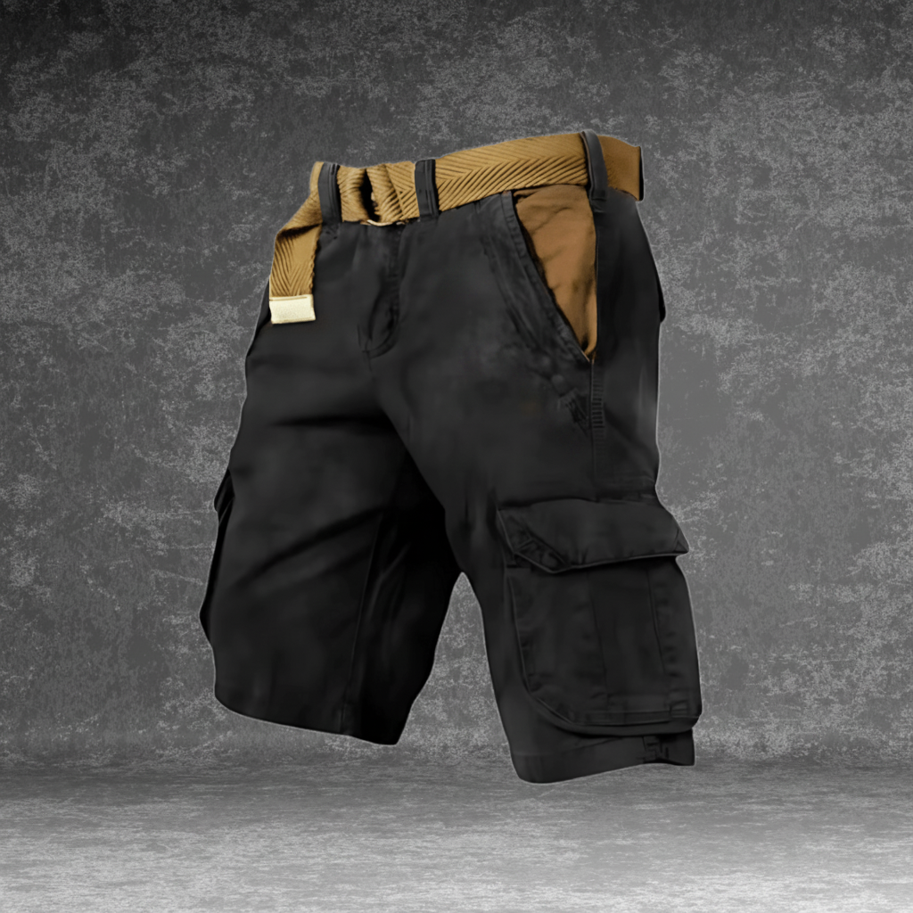 Pantalón corto cargo MAVERICK con múltiples bolsillos para hombre — Negro