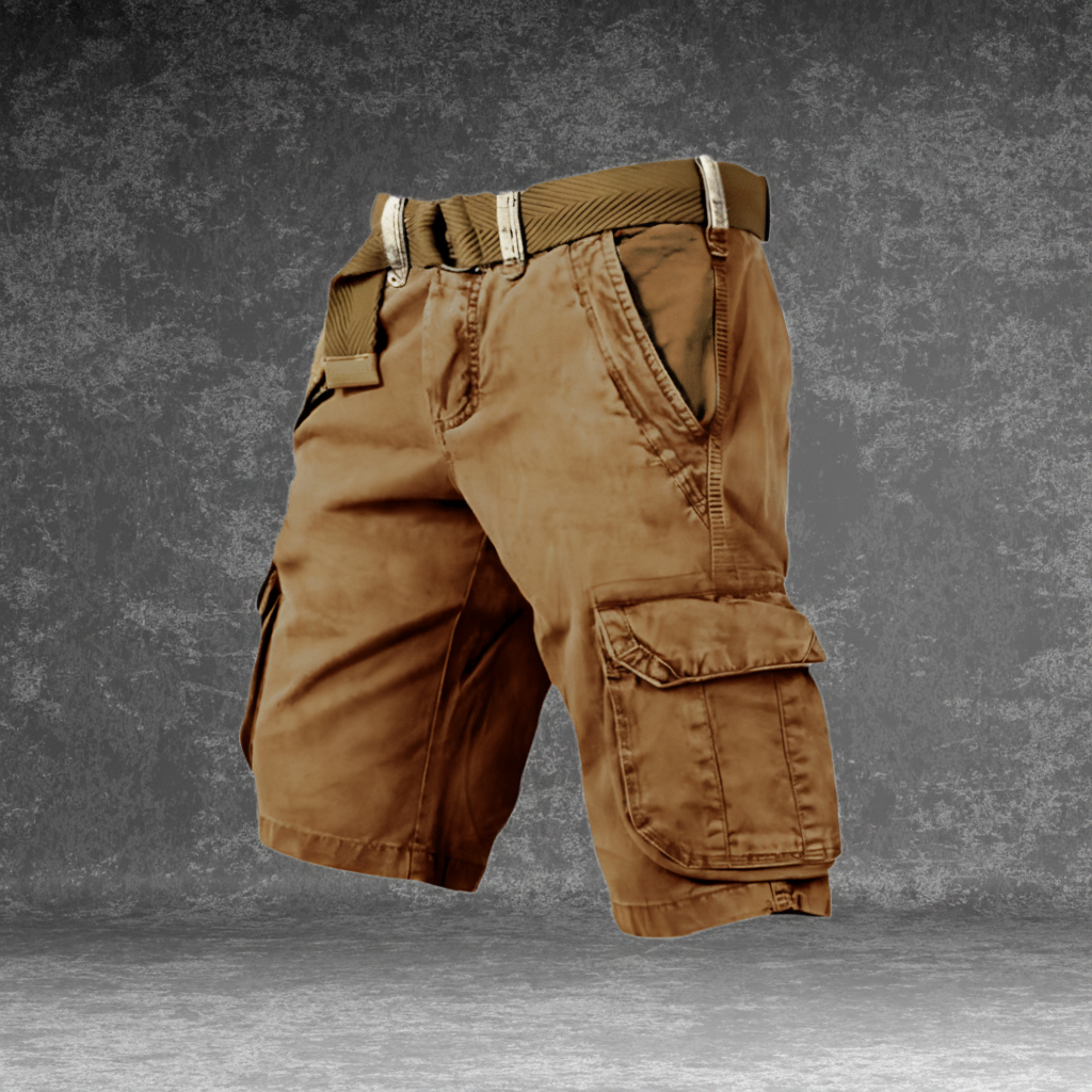 Pantalón corto cargo MAVERICK con múltiples bolsillos para hombre — Marrón