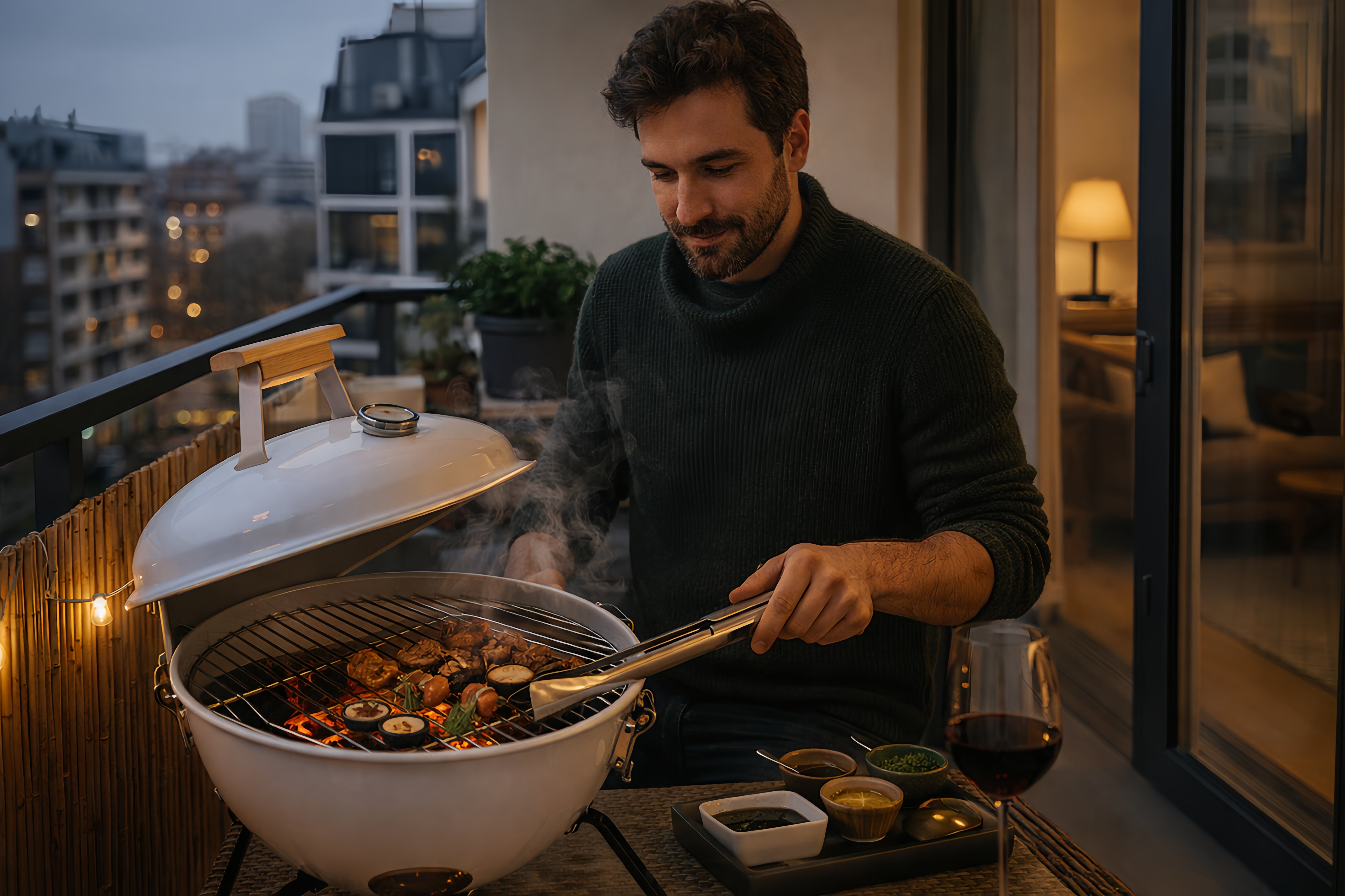 Barbacoa de carbón portátil KETTLE Calora - Formato compacto 31,5 cm con tapa