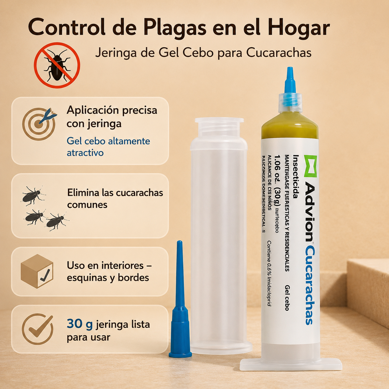 Jeringa de gel para el control de cucarachas en interiores