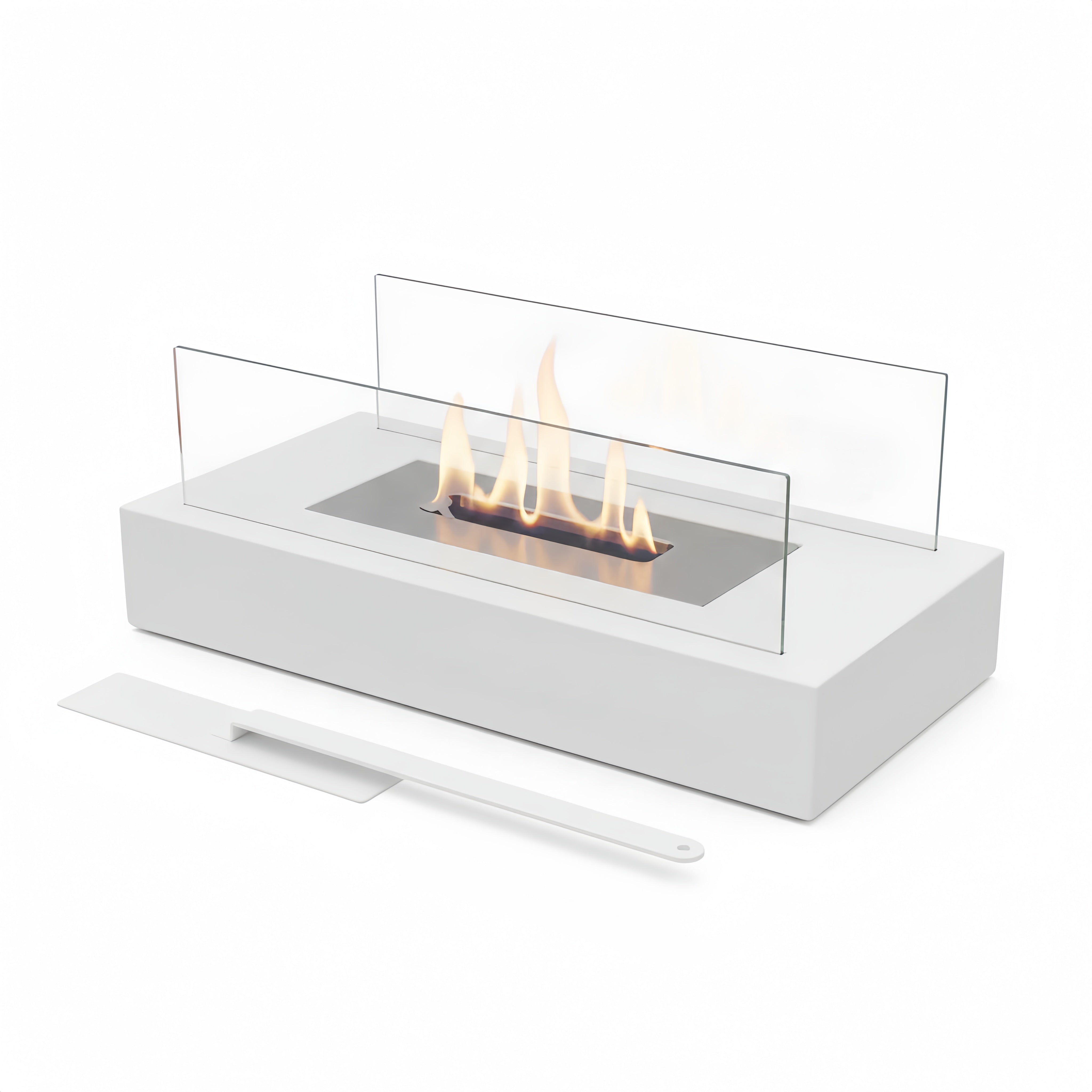 Chimenea de mesa rectangular premium de bioetanol - vidrio de borosilicato y acero de alta calidad