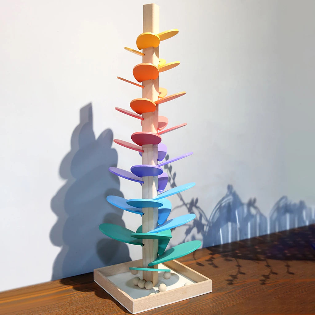 Torre de Bolas Sonora Arcoíris de Madera Natural – Juguete Educativo con Ramas de Colores y 10 Bolas — Set Pionero 71 cm (Árbol Sonoro Grande + 10 Bolas)