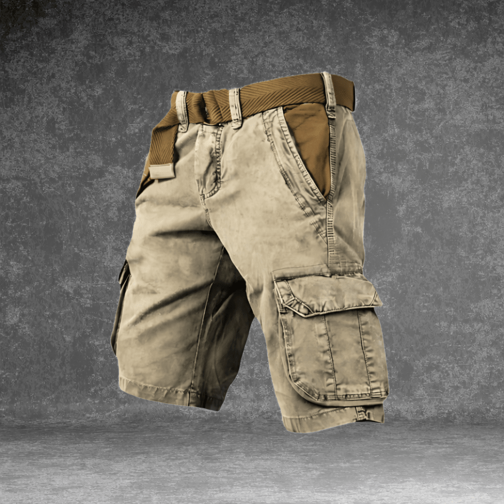 Pantalón corto cargo MAVERICK con múltiples bolsillos para hombre — Caqui