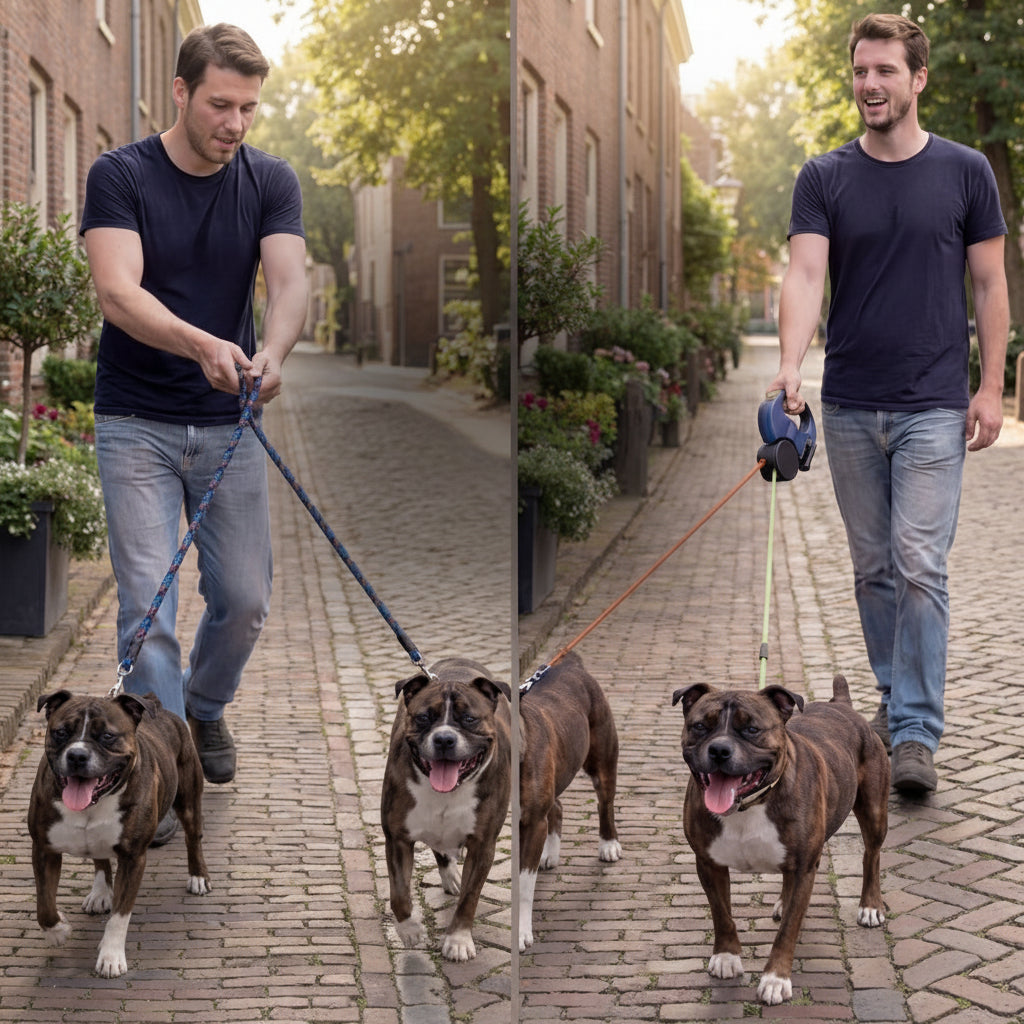 Correa para perros doble retráctil, sin enredos, para pasear a dos perros