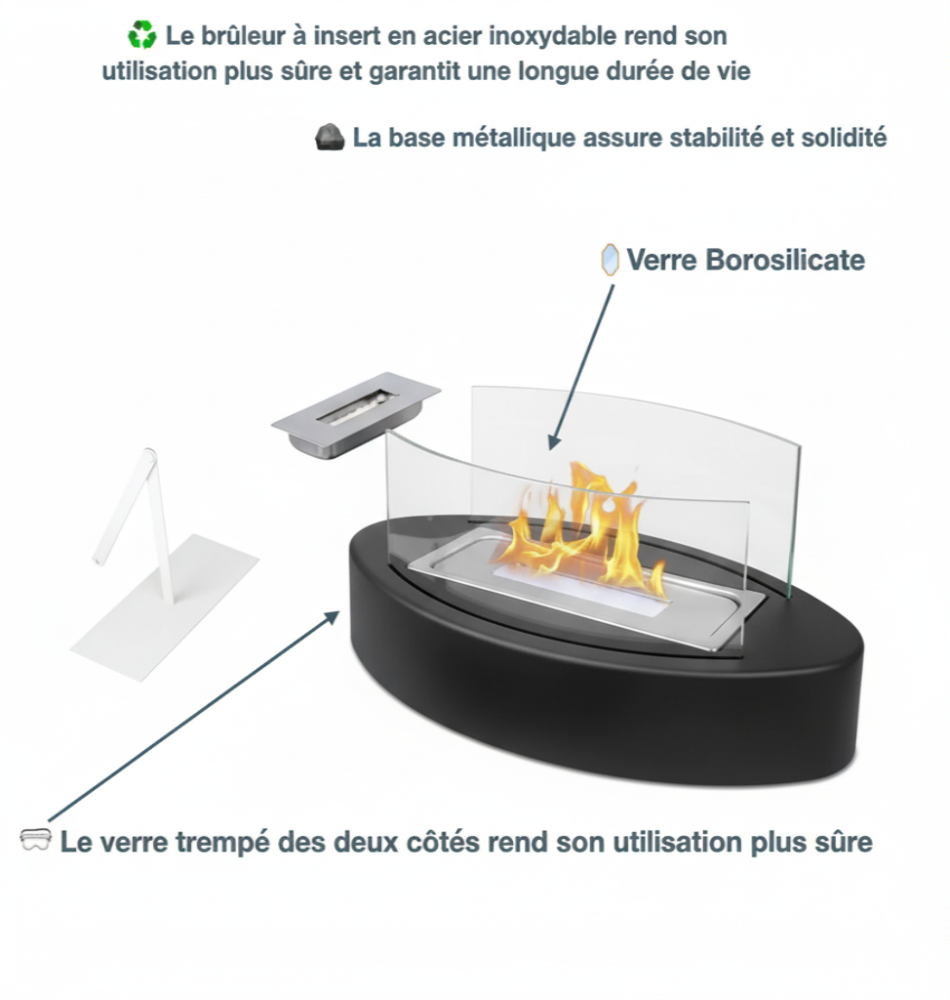 Chimenea de mesa ovalada premium a etanol - vidrio borosilicato y acero
Chimenea de mesa ovalada premium a etanol - vidrio borosilicato y acero de alta calidad