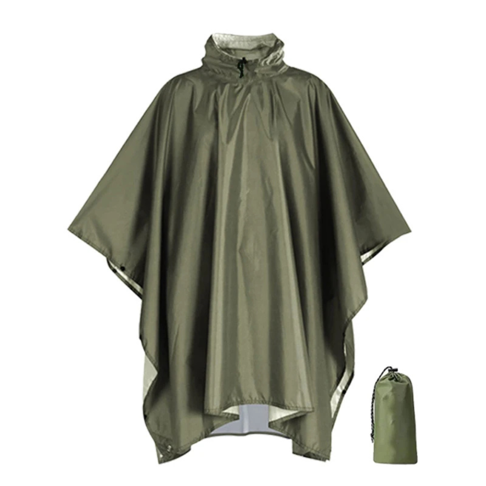 Poncho impermeable 3 en 1 multiusos con capucha, protección contra lluvia y viento — Verde bosque