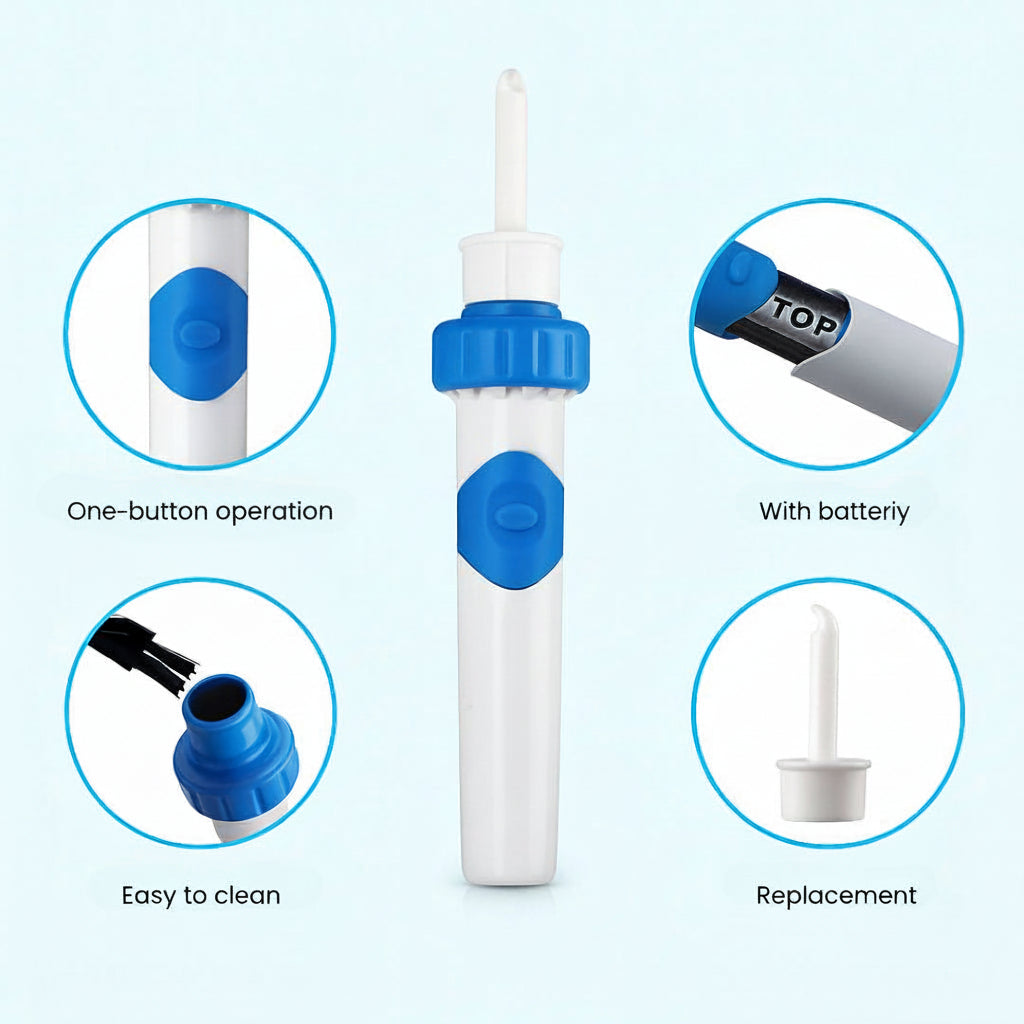 Limpiador de oídos con succión eléctrica, punta de silicona, herramienta suave para eliminar cerumen