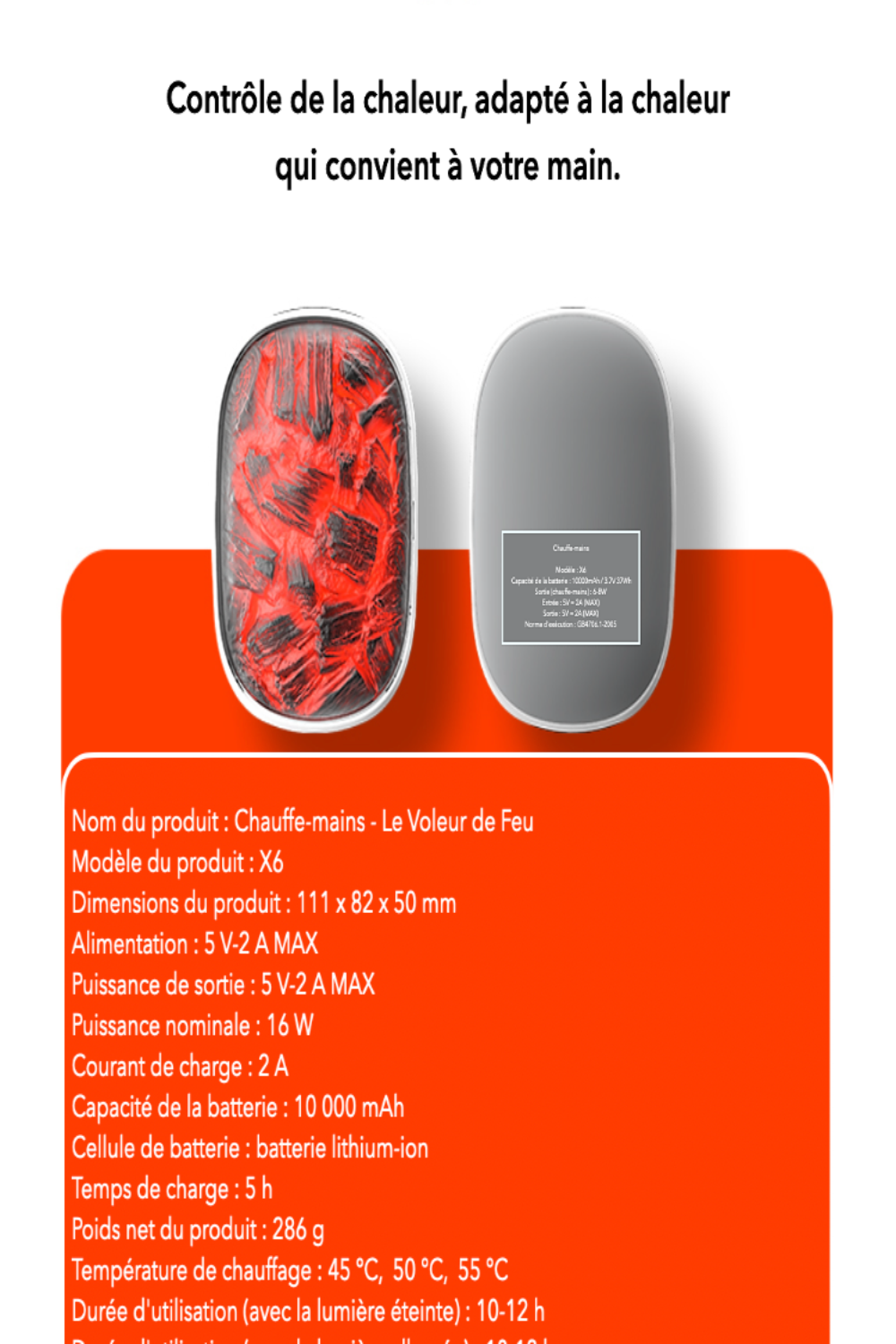 Calentador de Manos Recargable con Efecto Llama Calora™ – Calor rápido, 3 niveles, USB-C, batería externa 2000 mAh