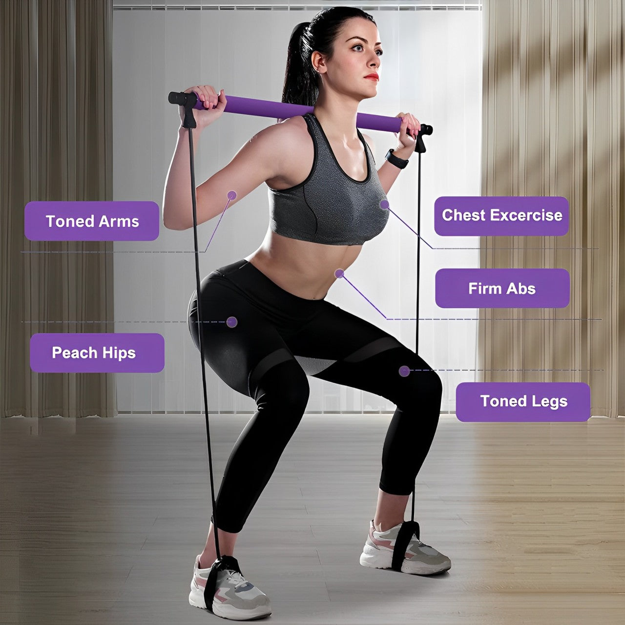 Barra de Pilates Multifuncional – Entrenamiento Completo del Cuerpo en Casa