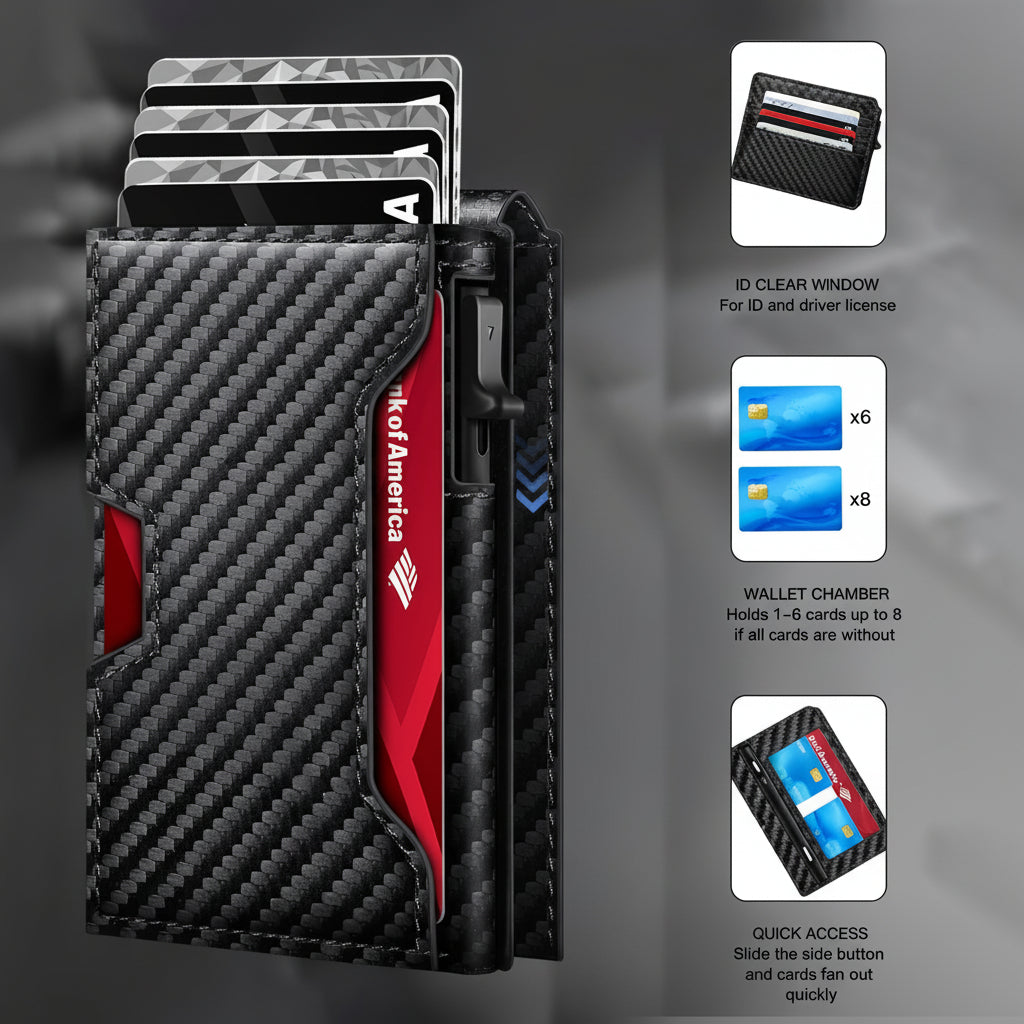Cartera delgada con bloqueo RFID y porta tarjetas de fibra de carbono