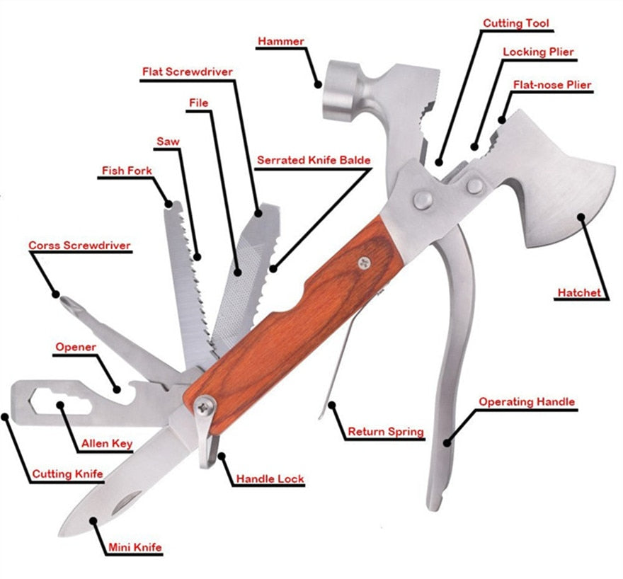Martillo multifuncional de camping | Herramienta de acero inoxidable