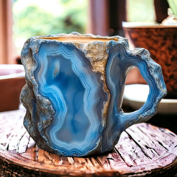 Taza artesanal de cristal mineral – Aislante, apta para microondas, 350–450 ml, diseño único