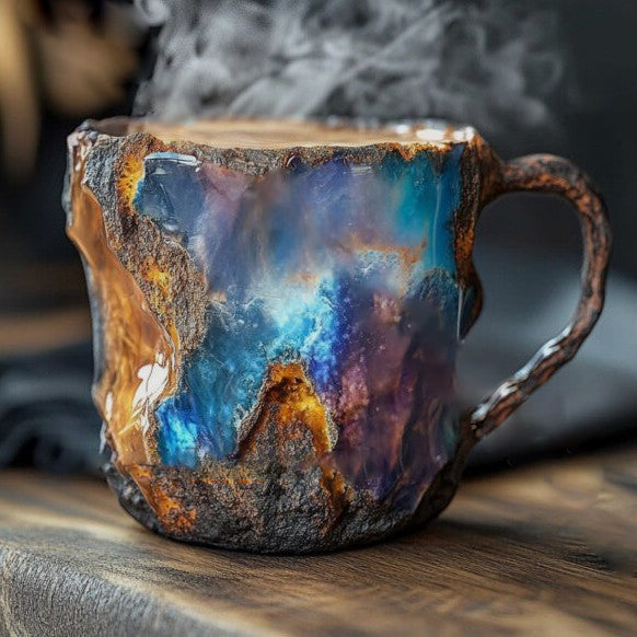 Taza Artesanal de Cristal Mineral – Aislada, Apta para Microondas, 350–450 ml, Diseño Único