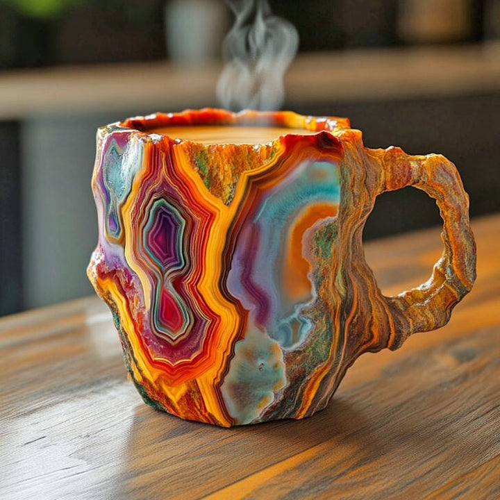Taza Artesanal de Cristal Mineral – Aislada, Apta para Microondas, 350–450 ml, Diseño Único