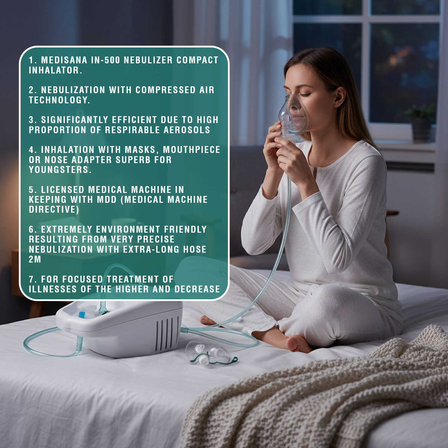 Inhalador de vapor compacto con mascarillas de respiración y boquillas