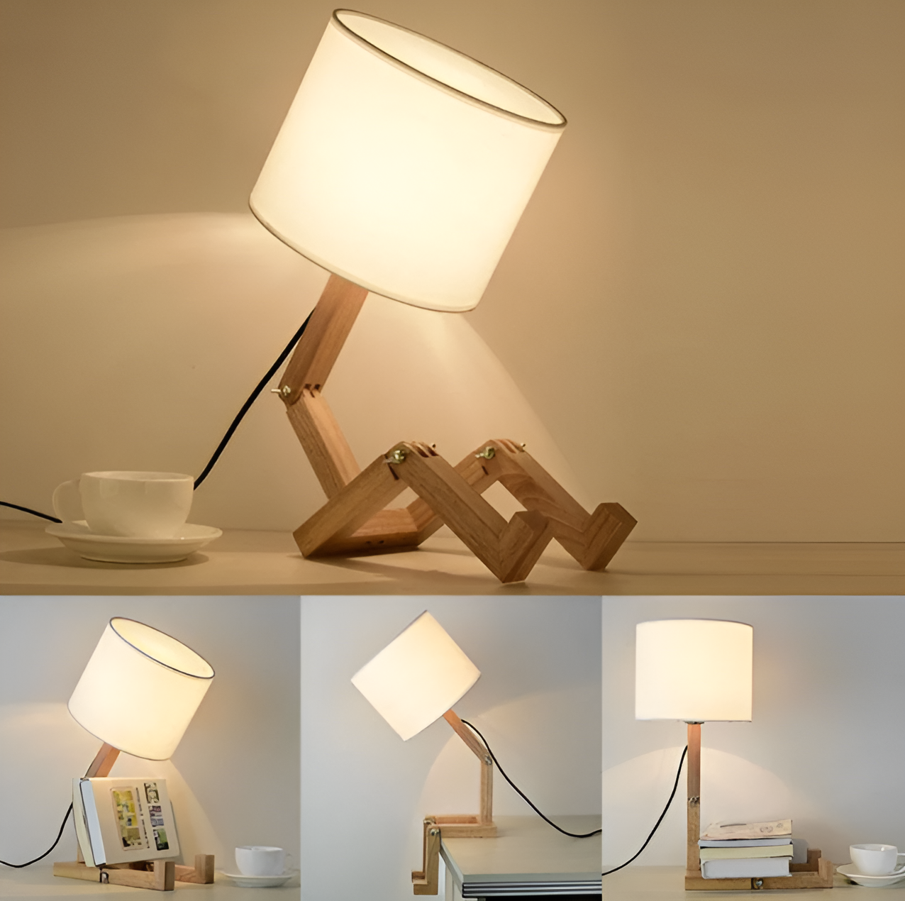Lámpara flexible WoodMan - Lámpara de escritorio robótica de madera maciza