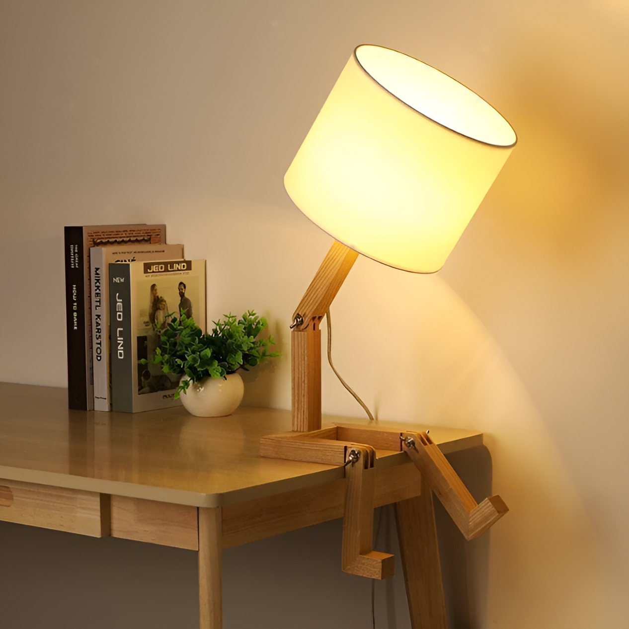 Lámpara flexible WoodMan - Lámpara de escritorio robótica de madera maciza