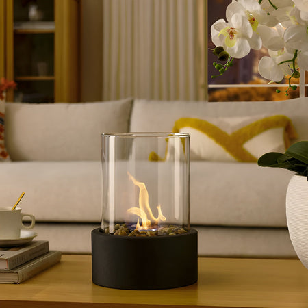SleekFlame - Elegante chimenea de sobremesa de metal negro