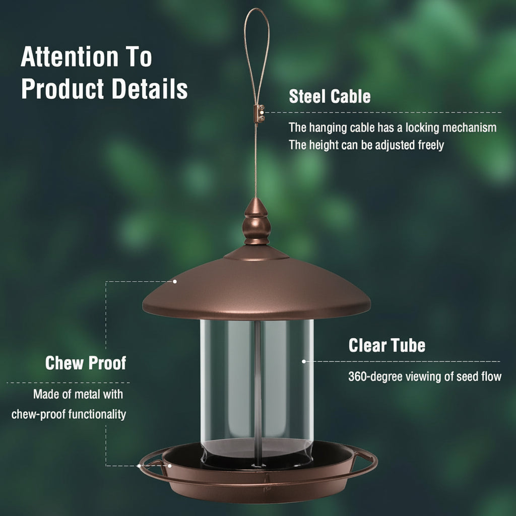 Alimentador metálico para aves, percha de 360 grados, fácil de rellenar y de limpiar
