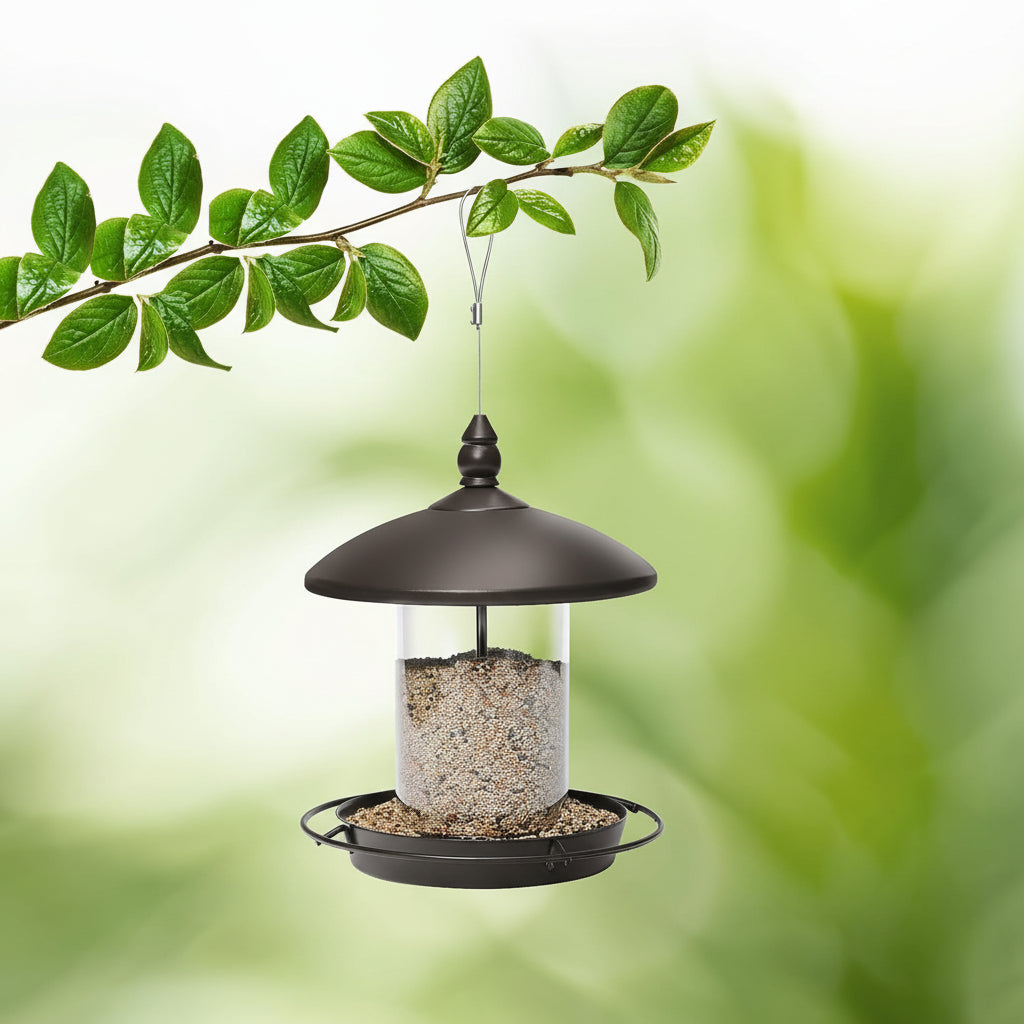 Alimentador metálico para aves, percha de 360 grados, fácil de rellenar y de limpiar