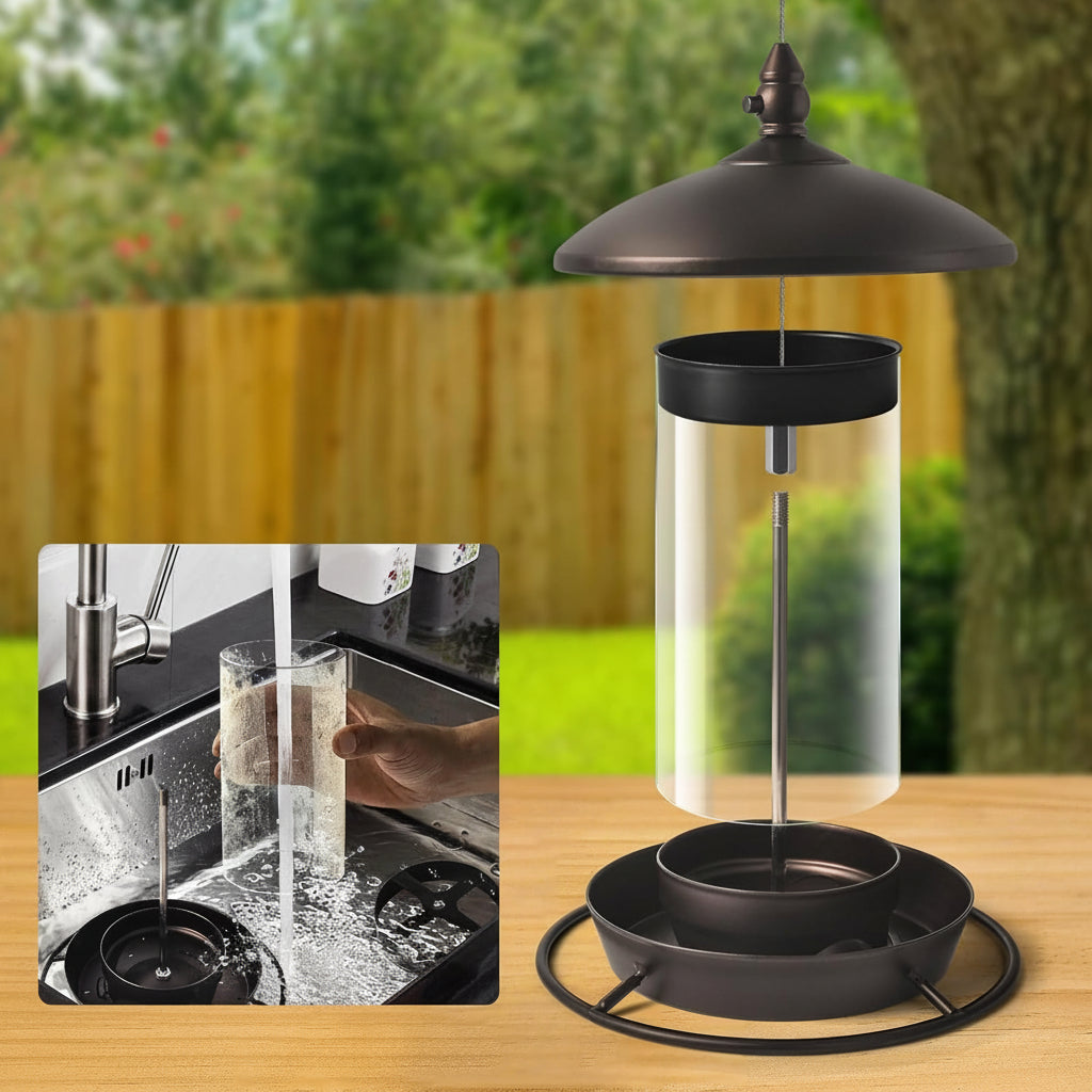 Alimentador metálico para aves, percha de 360 grados, fácil de rellenar y de limpiar