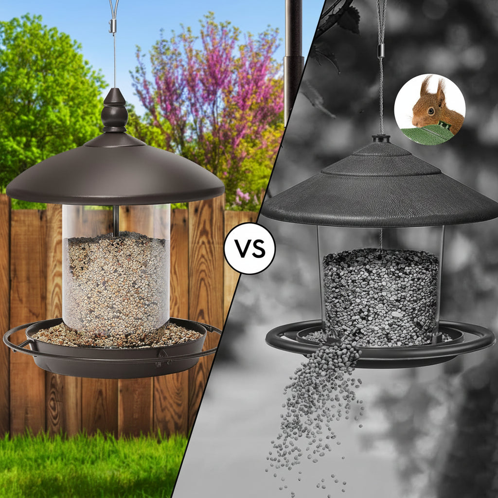 Alimentador metálico para aves, percha de 360 grados, fácil de rellenar y de limpiar