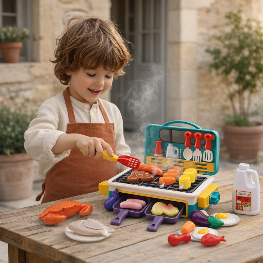 Juego de barbacoa para niños con efecto de humo que cambia de color